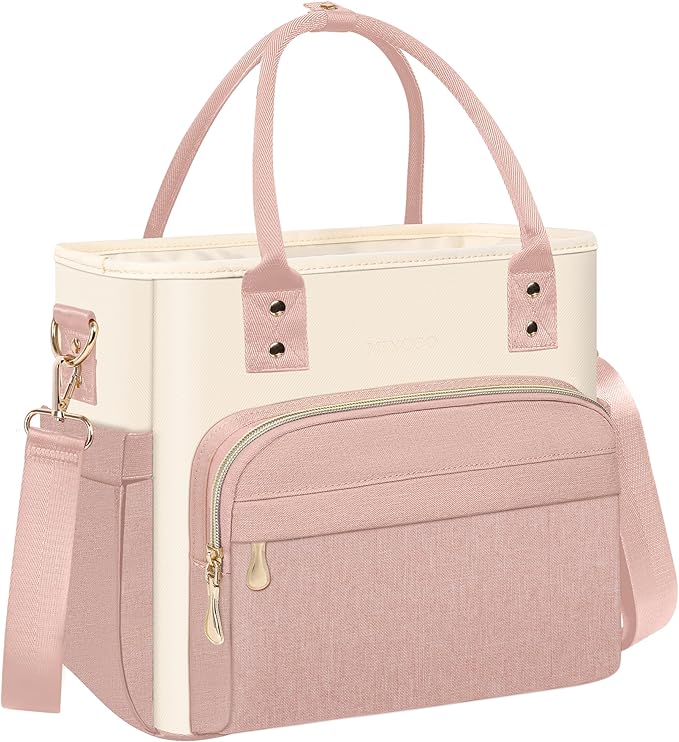MIYCOO Lunch Bag Lunch Box Women - Leakproof Insulated Lunch Cooler Bag for Women - Large Lunch Tote Bags Adults, Pink White