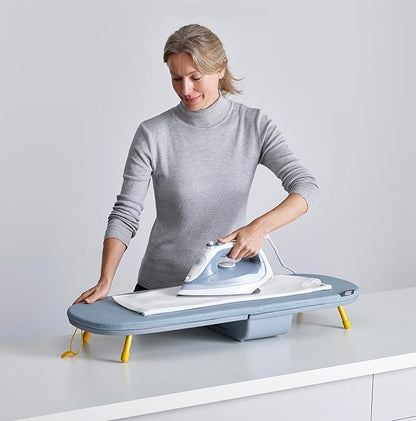 Joseph Joseph Pocket Folding Tabletop Ironing Board with Iron Holder and Wall Mount, Compact Space-Saving, Grey/Yellow