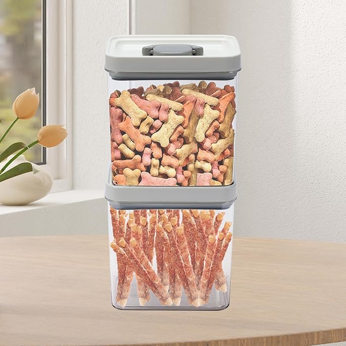 Geyecete dog treat container 2 Pack 1.8L dog treat jar PET transparent jars dog food storage sealed jars airtight cat treat container Food grade