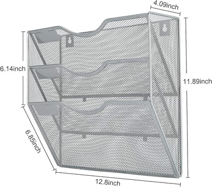 PAG Hanging Wall File Holder Mail Organizer Wall Mount Document Letter Rack, 3-Tier, Silver