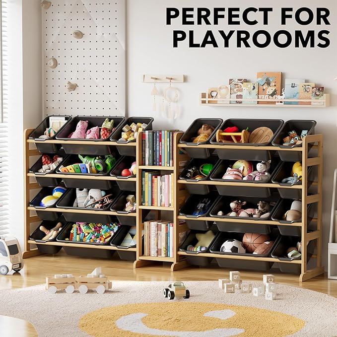 SpaceAid Large Toy Storage Organizer with 24 Bins and 3 Shelves, Toy Organizers Storage Bookshelf, Kids Bin Shelf Box Bookcase for Bedroom Playroom Organization Room Decor, True Black