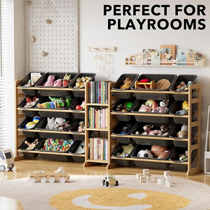 SpaceAid Large Toy Storage Organizer with 24 Bins and 3 Shelves, Toy Organizers Storage Bookshelf, Kids Bin Shelf Box Bookcase for Bedroom Playroom Organization Room Decor, True Black