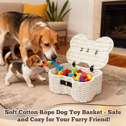 Cotton Rope Basket for Pet Toys, Bone Shaped Pet Toys Organizer, Handmade Dog Toy Bin, Woven Baskets for Storage,14.96 x 11.22 x 6.5 inch