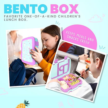 YOLAY Bento Box for Kids Lunch Box Leak-Proof, 5-Compartment Lunch Box Kids for Ages 3-10, Durable with Anti-Slip Base, Suitable for Schools, Outdoor and Travel (Mermaid) (Unicorn)