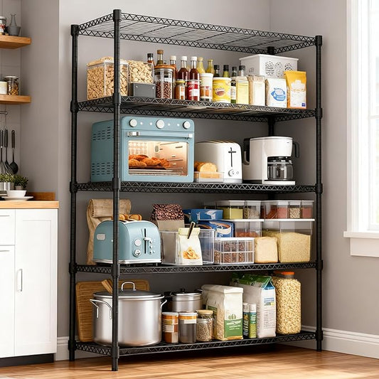 1750LBS 47.2" W 5 Tiers Shelf Steel Storage Shelves Shelving Unit Steel Organizer Wire Rack for Home,Kitchen,Office,Garage Black 17.7" D x 47.2" W x 72.4" H