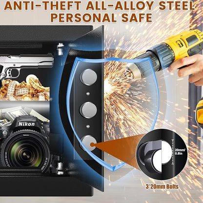 1.2 Cu Ft Home Safe, Small Safe Box with Fireproof Waterproof Bags, Programmable Keypad and Removable Shelf, Security Digital Home Safe for Home Money Firearm Medicines Valuables