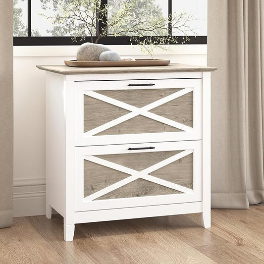 Bush Home Key West 2 Drawer Lateral File Cabinet in Pure White and Shiplap Gray, Document Storage for Home Office, Accent Chest with Drawers