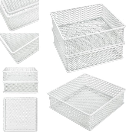 Annova Mesh Stackable Drawer Cabinet and Shelf Organizer Bins Storage Basket School Office Supply Holder Tray- Set of 2 (White, 6x6x2 Inch)