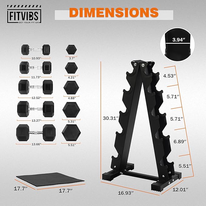 Fitvids Rubber Coated Hex Dumbbell Set with Storage Rack, 100/150/200/550 LB Hand Weight Set with Anti-Slip Grip for Home Gym