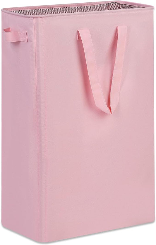 efluky Slim Laundry Basket, Narrow Laundry Hamper with Handles, Collapsible Dirty Clothes Hamper, Tall Laundry Bin for Laundry Room, Dorm and Bedroom, 19.8 Gallon (75L) Pink