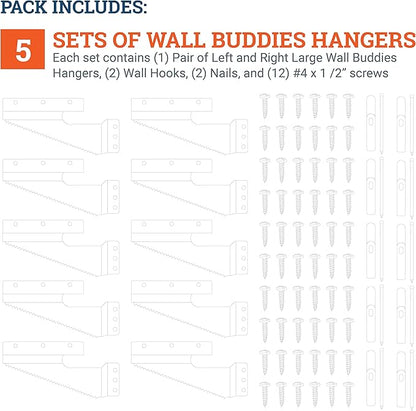 PHS Wall Buddies Large Picture Hanger – Supports 60 lbs, 5 Pack Self-Leveling Sawtooth Mounting Brackets for Wood Frames, Secure Picture Hanging Hardware – Includes Hooks, Nails & Screws
