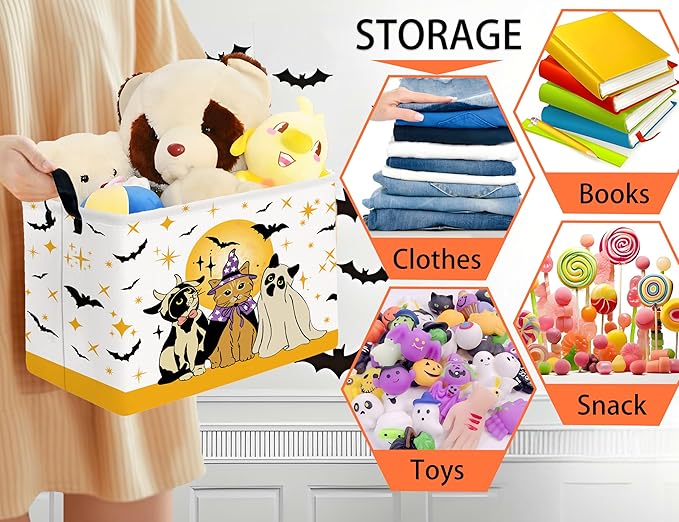 Large Halloween Themed Candy Gift Boo Basket for Kids Baby Personalized Adults Storage Bin Fall Decor(Cat Bat)