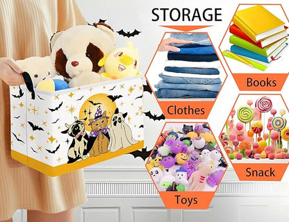Large Halloween Themed Candy Gift Boo Basket for Kids Baby Personalized Adults Storage Bin Fall Decor(Cat Bat)