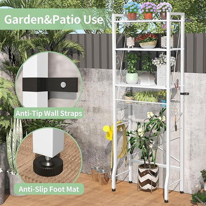Over-The-Toilet Storage Rack 4-Tier,Bathroom Organizer Shelf Over Toilet,Adjustable Wooden Shelves and Basket,Freestanding Above Toilet Shelve,Space Saver for Rooms(White Rack-White Shelves)