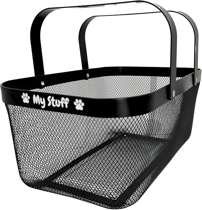 Dog Toy Basket Metal Mesh Metal, Chew Proof, 16 (L) x 9.5 (W) x 7 (H) inches Black Dog Toy Bin, Sturdy Pet Toy Basket