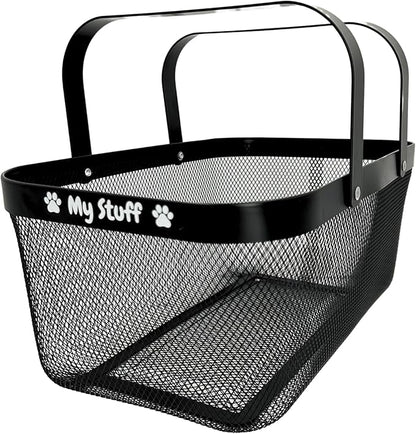 Dog Toy Basket Metal Mesh Metal, Chew Proof, 16 (L) x 9.5 (W) x 7 (H) inches Black Dog Toy Bin, Sturdy Pet Toy Basket