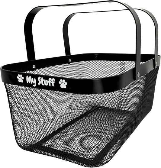 Dog Toy Basket Metal Mesh Metal, Chew Proof, 16 (L) x 9.5 (W) x 7 (H) inches Black Dog Toy Bin, Sturdy Pet Toy Basket