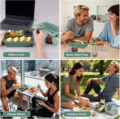Caperci Bento Box Adult - 50 oz Large Lunch Containers for Adults and Teens, 4-Compartment Bento Lunch Box with Utensils & Leak Proof Sauce Cup, Dishwasher Safe, Durable, BPA-Free (Khaki Green)