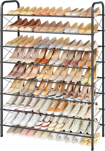 Hoctieon 8 Tier Shoe Rack for Closet, Durable Mesh Style Shoe Rack, Entryway Shoe Shelf, Shoe Storage Organizer for Hallway, Bedroom, Living Room, Wardrobe, Black