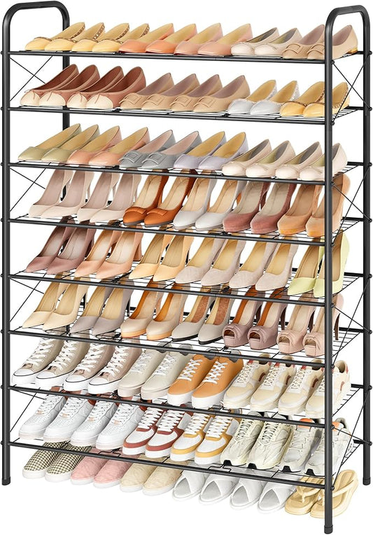 Hoctieon 8 Tier Shoe Rack for Closet, Durable Mesh Style Shoe Rack, Entryway Shoe Shelf, Shoe Storage Organizer for Hallway, Bedroom, Living Room, Wardrobe, Black