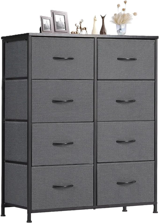 Sweetcrispy Dresser for Bedroom, Fabric Dresser with 8 Drawers, Chest of Drawers for Closet, Living Room, Sturdy Steel Frame, Wooden Top, Easy Pull Handle, Grey
