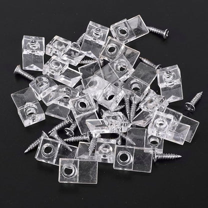 25Pcs Mirror Hangers for The Wall, Mirror Holder Clips, Clear Plastic Mirror Mounting Clips, Glass Retainer Clips Kit Crystal Mirror Hanging Hardware Frameless Kit for Wall and Fixed Mirror Box Door