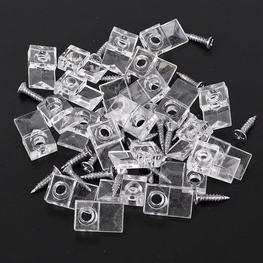 25Pcs Mirror Hangers for The Wall, Mirror Holder Clips, Clear Plastic Mirror Mounting Clips, Glass Retainer Clips Kit Crystal Mirror Hanging Hardware Frameless Kit for Wall and Fixed Mirror Box Door