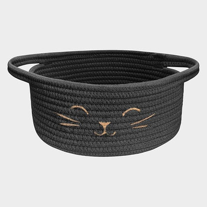 9.8" x 4" Small Cat Toy Basket - Gift Baskets Empty for Baby Shower Baby Baskets for Nursery Cute Woven Rope Storage Basket for Home Décor , Dog Toy Basket Black Easter basket