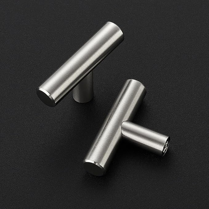 30 Pack Brushed Nickel Cabinet Knobs - Kitchen Silver Pulls for Drawer Stainless Steel Dresser Hardware 2in Length Single Hole T Bar, RDT50LS30