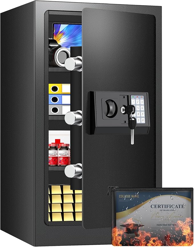 [27.57''] Tall Safe Box, Home Safe with Fireproof Waterproof Bag, 6.0 Cuft Anti-Theft Digital Security Lock Box with Smart Alert System, Removable Shelf, Mute Function, Document Safes for Jewelry