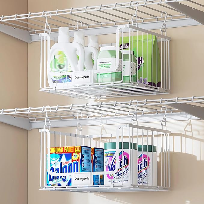 3-Pack Laundry Basket, Wire shelves for Laundry Room Space Saving-Metal Laundry Basket Holde,15"D x 11"W, White