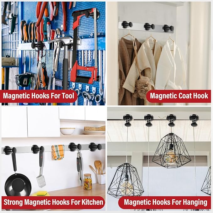 Magnetic Hooks for Cruise Cabins, Black 150lb Strong Magnetic Hooks, Magnetic Coat Hook, Heavy Duty Magnets for Wreath, Classroom, Hanging, Grill, Cruise Ship, Camping, 6Pcs