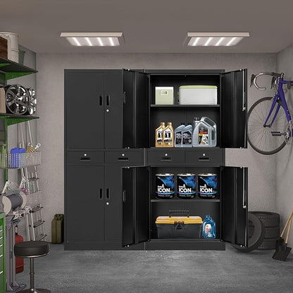 CMY Metal Storage Cabinet, 71" H x 32" W x 16" D Locking Storage Cabinet with Adjustable Shelves and 2 Drawers, Steel Cabinets for Office, Garage, Home, School, Utility Room(Black)