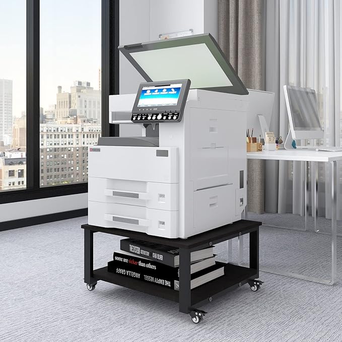 Natwind 2 Tier Laser Printer Stand,23.6''x23.6'' Large Printer Table,Copier Stand with Wheels, Heavy Duty Rolling Printer Cart with Paper Storage Shelf for Home Office (Black)