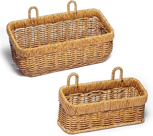 2 PCS Hanging Storage Baskets,Shower Organiser With Hooks, Bathroom Storage Accessory Shelf Organiser,Wall Mount Wicker Basket For Cosmetics, Soap Dispensers, Shower Products(Yellow-(S+M))