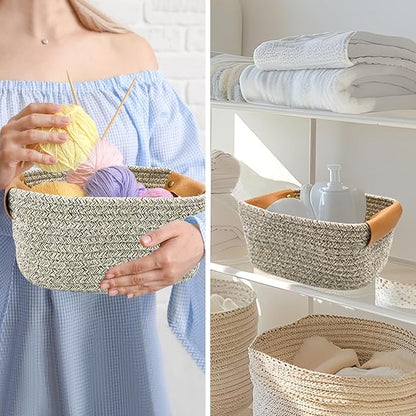 Small Woven Basket, Cute Cotton Rope Basket for Organizing, Decorative Baskets for Gifts Empty, Organizer Bin for Cat Puppy Dog Toy Nursery Shelf Storage, Baby Shower, Birthday, Father’s Day (Coffee)