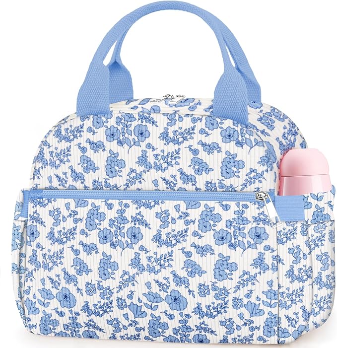 Lunch Bag Lunch Box for Women, Cute Corduroy Insulated Reusable Work Leakproof Simple Adults Flower Large Lunch Boxes Tote Bag Men Cooler Bag