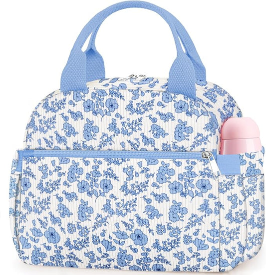 Lunch Bag Lunch Box for Women, Cute Corduroy Insulated Reusable Work Leakproof Simple Adults Flower Large Lunch Boxes Tote Bag Men Cooler Bag