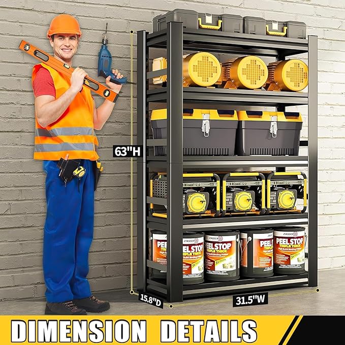Garage Shelving Unit and Storage-Easy Assembly Metal Shelves 5-Tier Rack|Heavy-Duty Adjustable Shelf|Steel Shelves for Industrial,Warehouse,Basement (15.7" D x 32" W x 63" H)