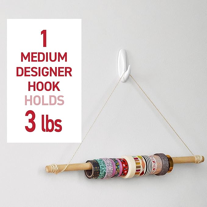 Command Medium Designer Hooks, 9 Hooks and 12 Strips, Damage-Free Hanging Wall Hook with Adhesive Strips, No Tools Great for Hanging, Organization and Storage, Holds up to 3 lb