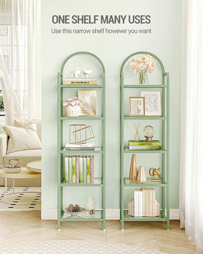 Bookcase Bookshelf, Tempered Glass Bookshelves, Slim Shelving Unit for Bedroom, Bathroom, Home Office, Steel Frame, 5 Tier Green BC05099C