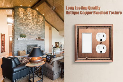 Henne Bery Sunken Pearls Heavy Duty Decorative Wall Plate Switch Plate Outlet Cover (Decorator/Duplex, Antique Copper)