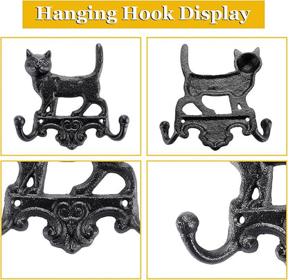 OwnMy Cast Iron Decorative Wall Coat Hook Cat Key Holder, Vintage Dog Leashes Holder Key Hooks for Walls, Heavy Duty Indoor Outdoor Double Wall Hooks for Hanging Towels, Hats, Potted Plants, Tools