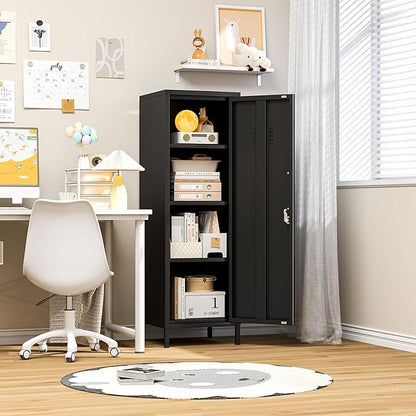 47.24" Metal Storage Locker with Lockable, Employees Metal Steel Locker with 1 Door ＆ 3 Adjustable Shelves, Small Locker Storage Cabinets for Home, School, Office, Gym (Black)