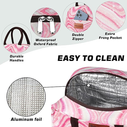 BALORAY Lunch Bag for Women Men Cute Reusable Insulated Lunch Box Large Capacity Lunch Tote Bag for Work, Picnic or Travel(Shimmery Pink)