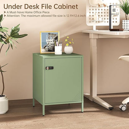 Locker Nightstand Metal End Table Single Door Bedside Cabinet Lockable Storage Cabinet for Living Room, Bedroom, Dorm,Home, Office 21.26”H X 15.75”W X 15.75”D (1 Door, Green)