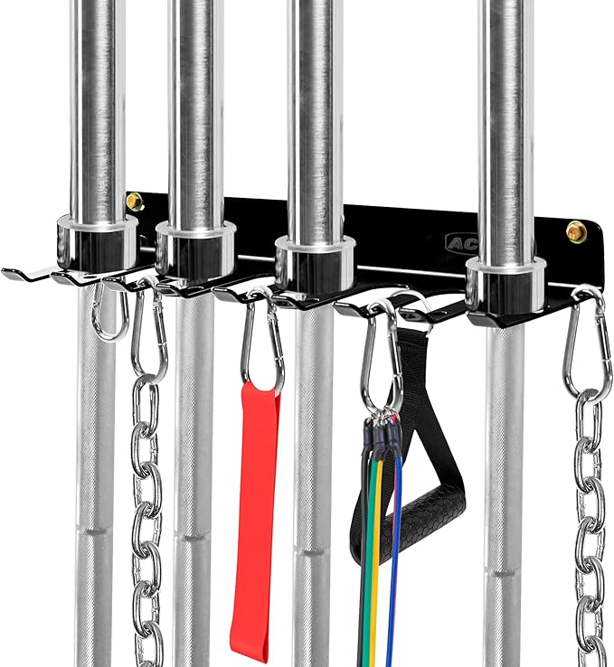 Wall-Mounted Gym Organizer, Barbell Holder Wall Mount, Resistance Band Storage Rack, Home Gym Accessories Holder