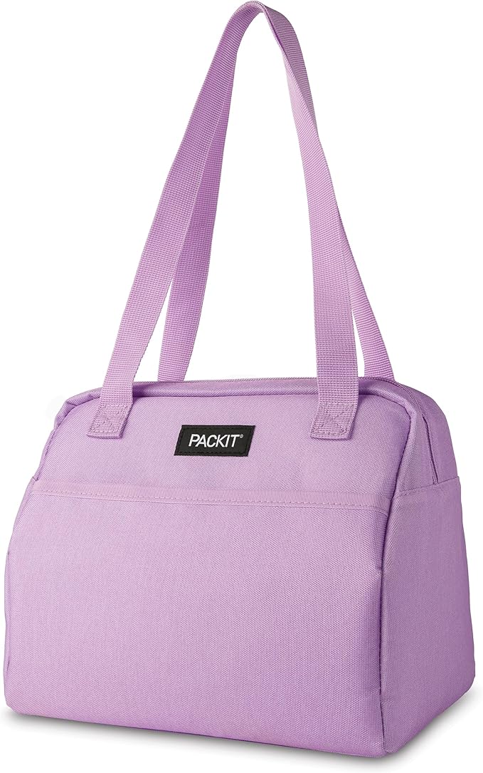PackIt Freezable Hampton Lunch Bag, Lavender, Built with EcoFreeze® Technology, Collapsible, Reusable, Zip Closure with Front Pocket and Shoulder Straps, Designed for Fresh Office Lunches