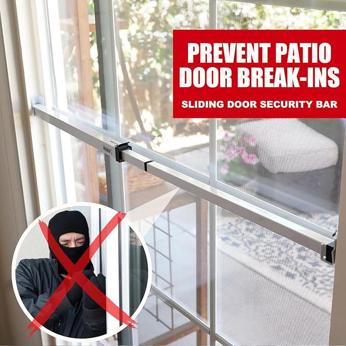 SECURITYMAN Sliding Door Security Bar-Child Proof Sliding Door Lock Bar with Anti Lift Lock - Fits Most Doors & Windows - Adjustable Patio Door Security Bar (18.75"- 51.1") - White