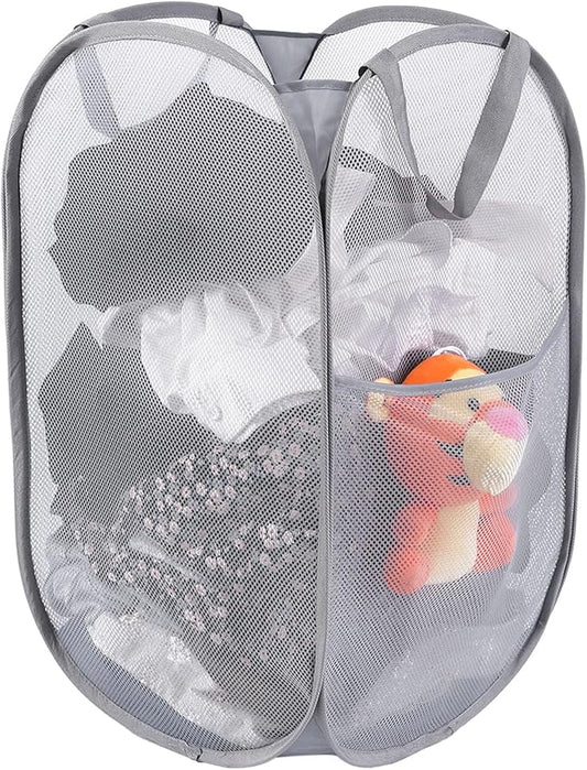 Kimmama Large Collapsible Mesh Laundry Basket,Foldable Pop Up Laundry Hamper with Side Pocket,Removable Clothes Storage Bin with Handle for Laundry Room,College Drom,Bathroom,Kid Room,Travel,72L